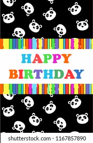 Cute Happy Birthday cards, greeting card with pandas illustration. Vector illustration.