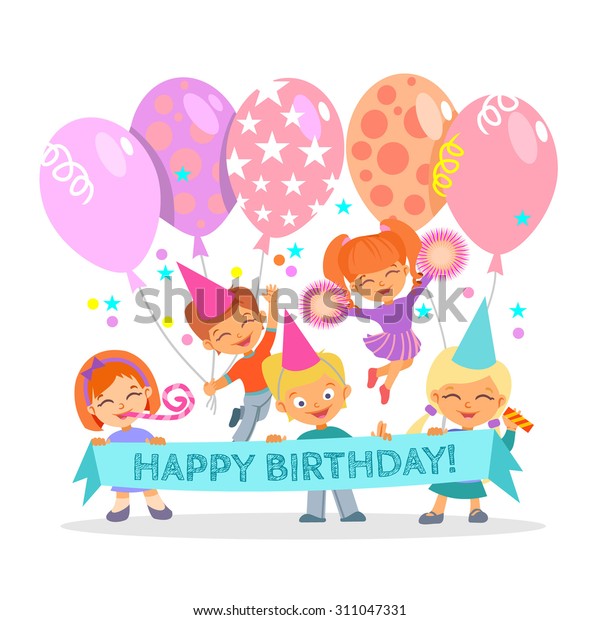 Cute Happy Birthday Design Template Group Stock Vector (Royalty Free ...