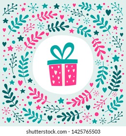 Cute happy birthday frame. Floral background. Vector illustration ♥