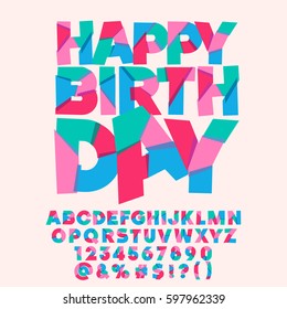 Cute Happy birthday greeting card. Vector set of colorful letters, numbers and symbols