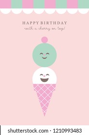 Cute Happy Birthday Ice Cream Card Stock Vector (Royalty Free ...