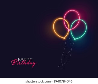 cute happy birthday neon balloons background