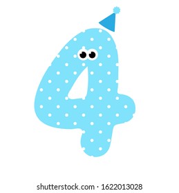 Cute happy birthday number four. Vector illustration