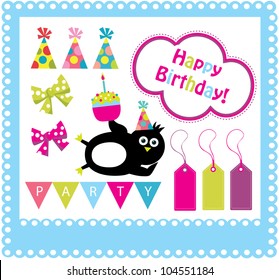 cute happy birthday scrap collection. vector illustration