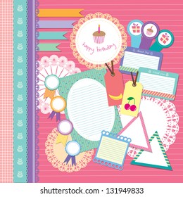 cute happy birthday scrapbook element set