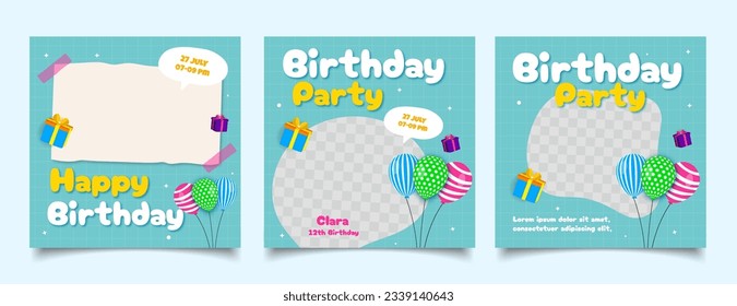 cute happy birthday social media post with balloons