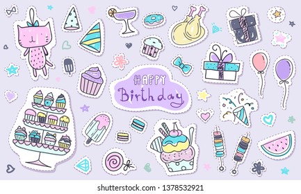 cute happy birthday sticker collection doodle stock vector royalty free 1378532921 shutterstock