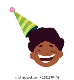 cute happy black boy head with birthday hat