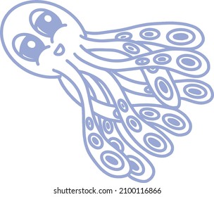 Cute Happy Blue Cartoon Octopus Logo Mascot Illustration Design