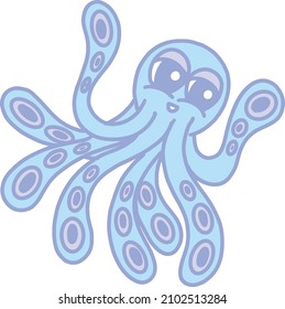 Cute Happy Blue Cartoon Octopus Logo Mascot Illustration Design