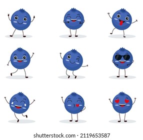 Cute happy blueberry character. Funny fruit emoticon in flat style. eps 10