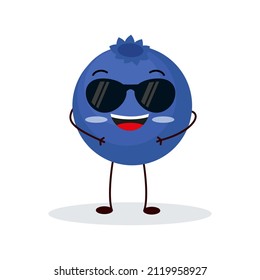 Cute Happy Blueberry Character. Funny Fruit Emoticon In Flat Style. Eps 10