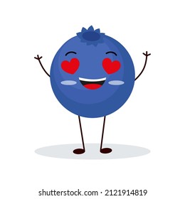 Cute happy blueberry character. Funny fruit emoticon in flat style. eps 10