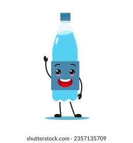 Cute happy bottle of water character. Smiling and greet mineral water cartoon emoticon in flat style. water bottle vector illustration