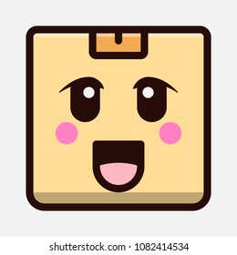 cute happy box emoticon isolated on white background. vector kawaii cartoon character design.