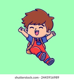 Cute happy boy cartoon illustration. Study icon concept. Flat cartoon style.