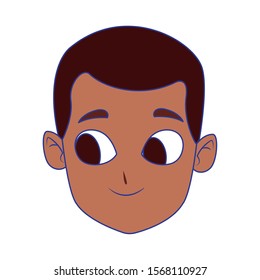 cute happy boy face icon over white background, vector illustration