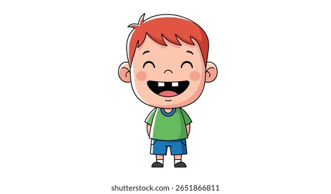 Menino Feliz Bonito Com Lacunas Em Seus Dentes Rindo Alegremente
