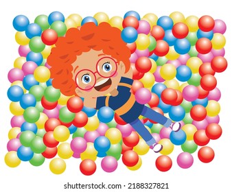 cute happy boy having fun in ball pool