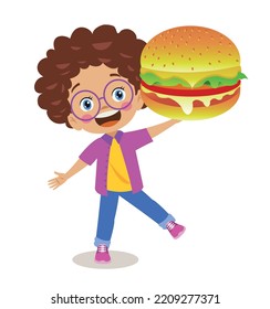 cute happy boy holding hamburger