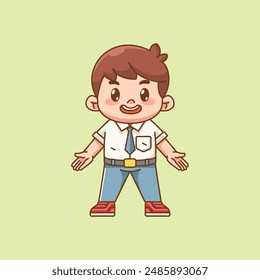 Cute happy boy Indonesian senior high school kawaii chibi character mascot illustration set