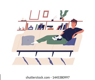 Cute Happy Boy Lying On Comfy Stock Vector (Royalty Free) 1445380997 ...