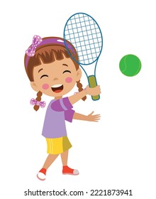 cute happy boy playing tennis