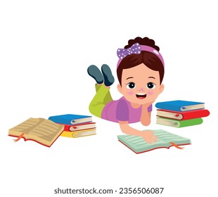 cute happy boy reading a book