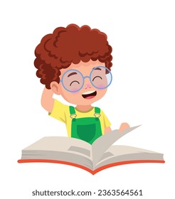 cute happy boy reading a book