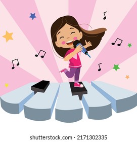 Cute Happy Boy Singing And Sheet Music