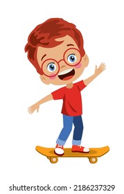 cute and happy boy skateboarding