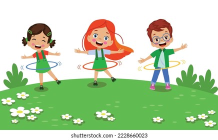 cute happy boy spinning hoop