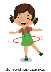 cute happy boy spinning hoop
