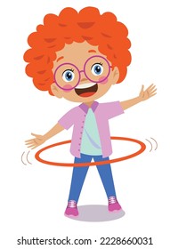 cute happy boy spinning hoop