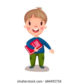 Boy Standing Holding Open Book Stock Vector (Royalty Free) 1769055449 ...