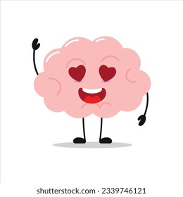 Carácter cerebral feliz. Es gracioso enamorarse del emoticono de dibujos animados cerebrales en estilo plano. ilustración vectorial encefalon emoji