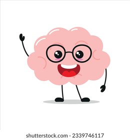Cute happy brain character. Smiling and greet brain cartoon emoticon in flat style. encephalon emoji vector illustration