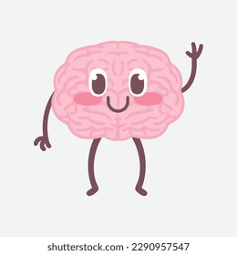 Ilustración del conjunto cerebral feliz. Dibujo plano de diseño de icono de mascota de órganos humanos. Nutrición, entrena tu cerebro, cuidado de la mente, ajuste, atención, salud, no saludable.