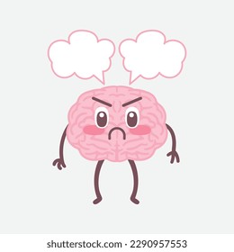 Cute happy brain set illustration. Flat cartoon human organ character mascot icon design. Nutrition, train your brain, mind care, fit, mindfulness, healthy, unhealthy.