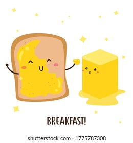 Cute Happy Bread And Butter Vector Design, Can Be Use To Make Poster