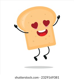 Cute happy bread character. Funny fall in love bread cartoon emoticon in flat style. bakery emoji vector illustration
