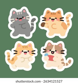 Cute and happy British Shorthair cat stickers pack in adorable cartoon style.