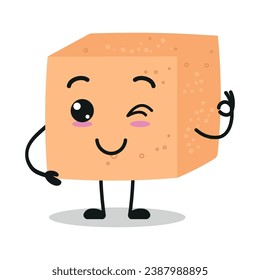 Cute happy brown sugar character. Funny smiling and wink ingredient cartoon emoticon in flat style. closet vector illustration