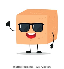 Cute happy brown sugar character wear sunglasses. Funny ingredient greet friend cartoon emoticon in flat style. closet vector illustration svg
