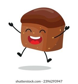 Cute happy brownies character. Funny victory jump celebration bakery cartoon emoticon in flat style. closet vector illustration