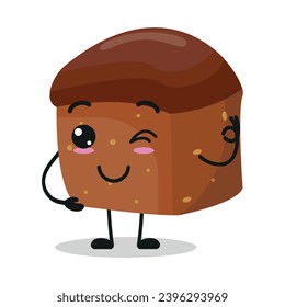 Cute happy brownies character. Funny smiling and wink bakery cartoon emoticon in flat style. closet vector illustration