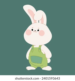 Cute happy bunny boy. Cartoon rabbit character for a Happy Valentine's Day, Easter, or Birthday greeting card, invitation, sticker, or banner. Vector hare illustration.