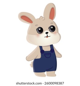 Cute happy bunny. Cartoon rabbit character for greeting card, invitation, stickers. Vector illustration.