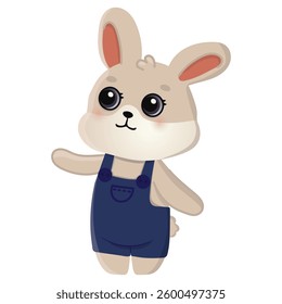Cute happy bunny. Cartoon rabbit character for greeting card, invitation, stickers. Vector illustration.