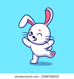 cute happy bunny cartoon vector icon illustration. animal nature icon concept isolated premium vector. flat design 